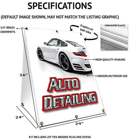 Free Vacuum 24" x 36" A-Frame Sidewalk Sign| Advertise Your Business | Images On Both Sides | Car Wash Vac Automaric Detailing | Made in The USA