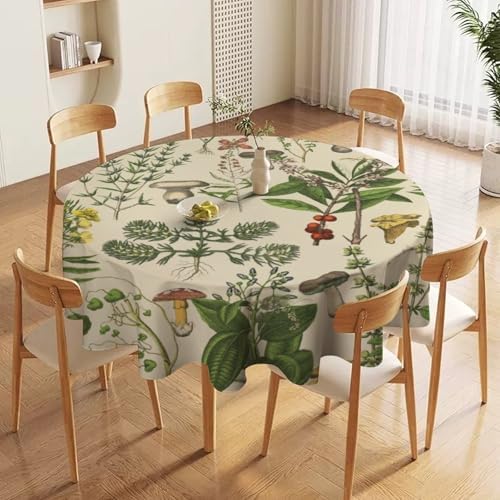 Vintage Botanical Tablecloth, Antique 1900s Mushroom Boho Wildflower Green Herbs Ferns Farmhouse Table Cover for Party Picnic Dinner Decor, 50x50in