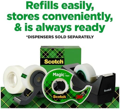 Scotch Brand Magic Tape, Standard Width, Engineered for Office and Home Use, Matte Finish, 3/4 x 1296 Inches, Boxed, 6 Rolls (810-6PK), Transparent