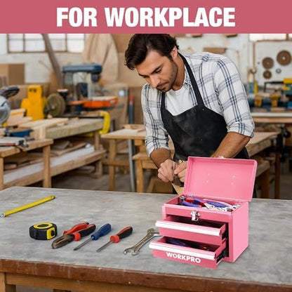 WORKPRO Portable Mini Metal Tool Box with 2 Drawers