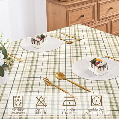 DWCN Checkered Tablecloth, 54 x 80 Inch, Rectangular, Sage Green and White