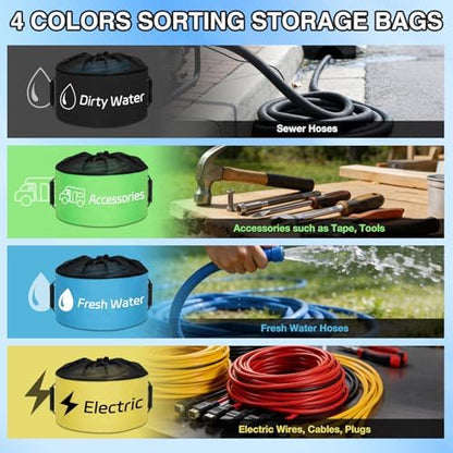 Nilight 4 Pack RV Hose Storage Bag Waterproof with Drawstring Mesh Top