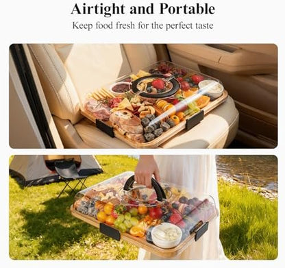 Portable Bamboo Charcuterie Board with Lid, Engraved Mom Print