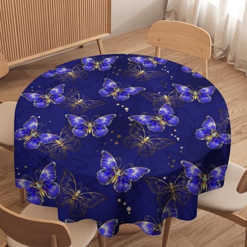 Dark Purple Butterfly Tablecloth, Luxury Golden Blue Purple Butterfly Print Table Cloth for Outdoor Patio Party Picnic Wedding Indoor Kitchen Dinner Table Decor, 50x50in