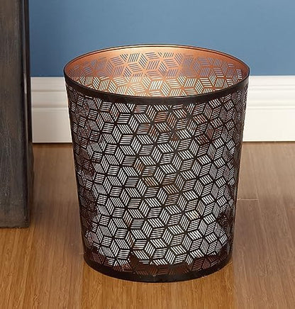 Deco 79 Metal Round Small Waste Bin with Laser Carved Design, 9" x 9" x 10", Black