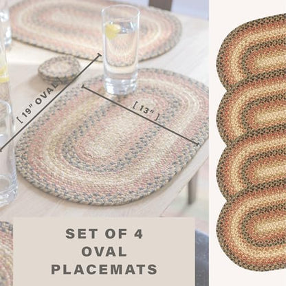 Homespice Russet Braided Placemats for Country Decor, Oval 13x19 Set of 4
