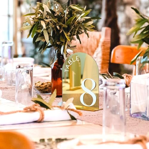 Gold Mirror Arch Wedding Table Numbers 1-10 with Stands