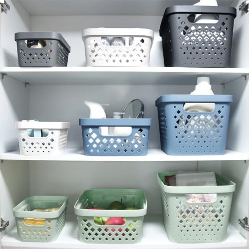Glad Plastic Storage Basket Set, Value Pack of 6 | Open Storage Bins for Shelves, Bathroom, Pantry, Closet | Nesting Organizer Boxes with Handles, 2 Gallon, Marina Blue
