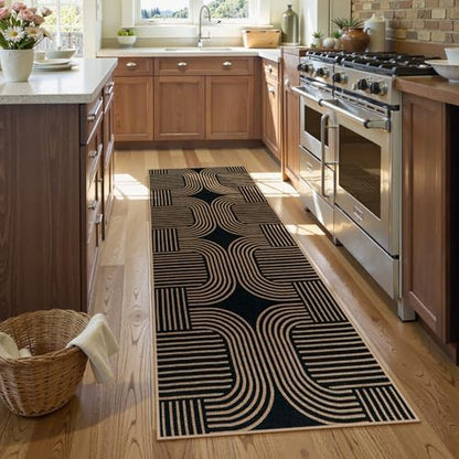 Lahome Modern Geometric Runner Rug, 2x6 Laundry Room Rug Runners for Hallways Non Slip, Washable Outdoor Carpet with Rubber Backing, Farmhouse Non Shedding Kitchen Mats for Floor Entryway