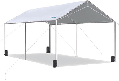 Quictent 10x20 ft Heavy Duty Car Canopy Galvanized Frame Carport Outdoor Party Tent Boat Shelter with 3 Reinforced Steel Cables - Grey