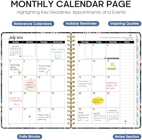 Planner 2026-2027, Monthly & Weekly Jul 2026-Jun 2027 Calendar Planner
