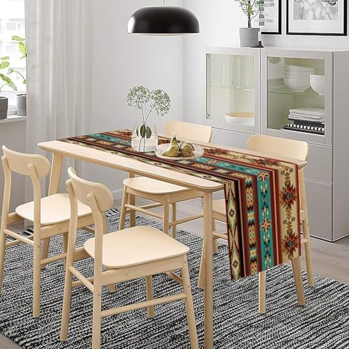 Aztec Southwest Table Runner, Ethnic Style Design Geometric Triditional Kitchen Table Runners Table Setting Decor for Garden Farmhouse Wedding Party Holiday Dinner Home, 13x60 Inch