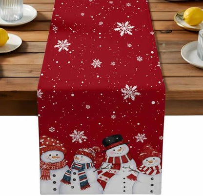 Christmas Snowman Red Table Runner Dresser Scarf 13 x 120 Inch Cute Xmas Snowman Snowflakes Winter Table Runners Non-Slip Heat Resistant Kitchen Dining Table Decor for Home Holidays Indoor Outdoor