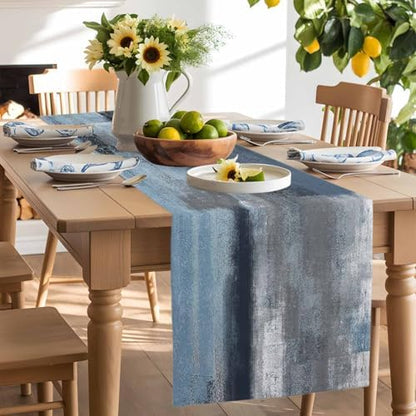 Blue Grey Graffiti Table Runner Dresser Scarf 13 x 72 Inch Abstract Oil Paint Art Mottled Texture Modern Table Runners Non-Slip Heat Resistant Kitchen Dining Table Decor for Home Indoor Outdoor