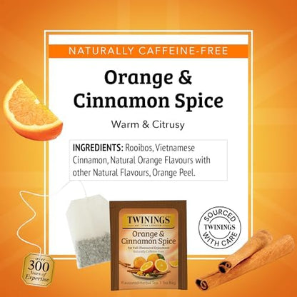Twinings Orange & Cinnamon Spice Herbal Tea Individually Wrapped Bags, 20 Count (Pack of 2), Naturally Caffeine-Free, Enjoy Hot or Iced, 20 Teabags