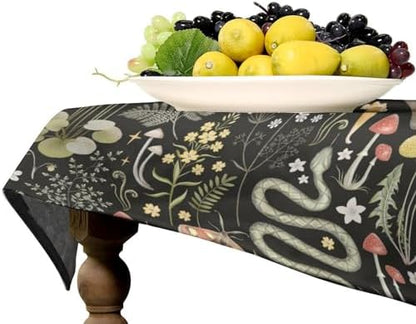 Retro Forest Curtains, Fairy Tale Woodland Wild Animals Moths Owl Snake Cartoon Flowers Mushroom Farmhouse Holiday Tablecloths for Home Kitchen Party Dinner Decor 55x55in