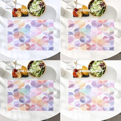 Batmerry Soft Translucent Linen Placemats Set of 4, Overlapping Shapes Pastel Washable Table Mats for Kitchen Table Thickened Heat Insulation Dining Set Indoor Outdoor 12X18 in