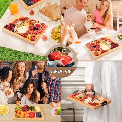CAWIU Portable Charcuterie Board with Lid, Travel Cheese Board & Snack Tray