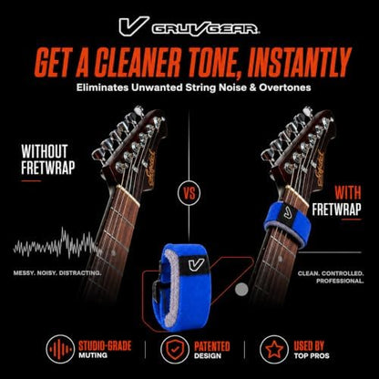 Gruv Gear Fret Wrap & Guitar Mute, Fretwrap for Acoustic, Electric & Bass | String Dampener Recording, Tapping & Practice Accessory (1 Pack, Extra Large Blue, Fits 7-12 String Bass, Extended Guitar