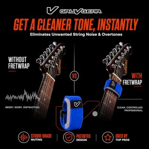 Gruv Gear Fret Wrap & Guitar Mute, Fretwrap for Acoustic, Electric & Bass | String Dampener Recording, Tapping & Practice Accessory (1 Pack, Medium Blue, Fits 5 String Bass, 7 String Guitar)