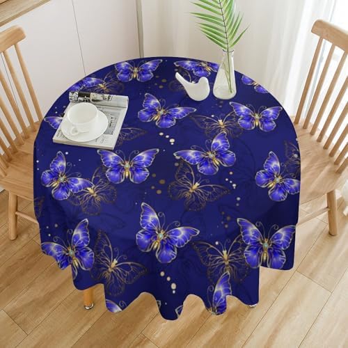 Dark Purple Butterfly Tablecloth, Luxury Golden Blue Purple Butterfly Print Table Cloth for Outdoor Patio Party Picnic Wedding Indoor Kitchen Dinner Table Decor, 50x50in