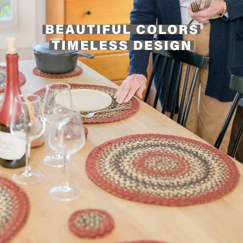 Homespice Chester Braided Placemats for Cabin Decor, Round 15" Set of 6
