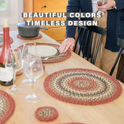 Homespice Chester Braided Placemats for Cabin Decor, Round 15" Set of 6