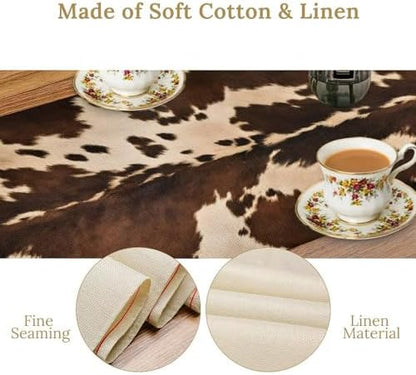 Cow Skin Print Table Runner, Western Rustic Cottage Country Farm Animal Fur Skin Pattern Black Cowhide Print Dinner Runner for Home Kitchen Dining Table Decoration 13"x108"