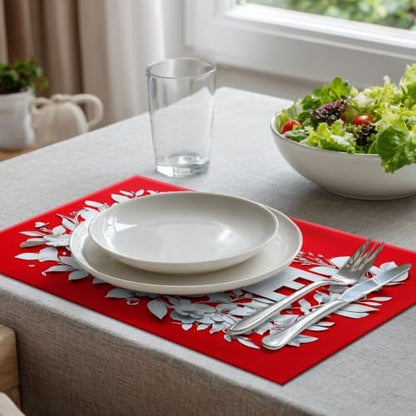 Batmerry Love Heart Linen Placemats Set of 8, Red Background with White Love Letters Washable Table Mats for Kitchen Table Thickened Heat Insulation Dining Set Indoor Outdoor 12X18 in