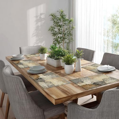 Batmerry Grey Abstract Art Linen Placemats Set of 6, Beige Painting Washable Table Mats for Kitchen Table Thickened Heat Insulation Dining Set Indoor Outdoor 12X18 in