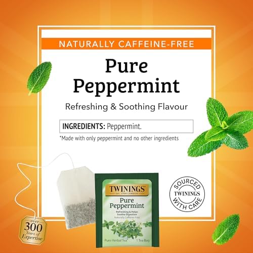 Twinings Pure Peppermint Caffeine-Free Herbal Tea Bags, 25 CT Box (6 Pack)