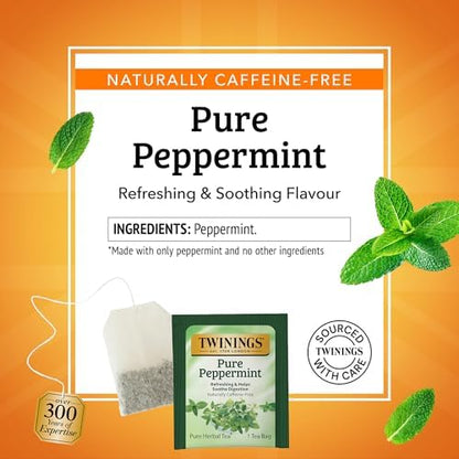 Twinings Pure Peppermint Caffeine-Free Herbal Tea Bags, 25 CT Box (6 Pack)