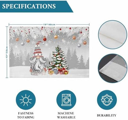 Christmas Gnome Placemats Set of 4, Winter Merry Christmas Tree Balls Heat Resistant Washable Table Place Mats Grey Cotton Table Linens Party Holiday Decor for Kitchen Dining Outdoor Indoor