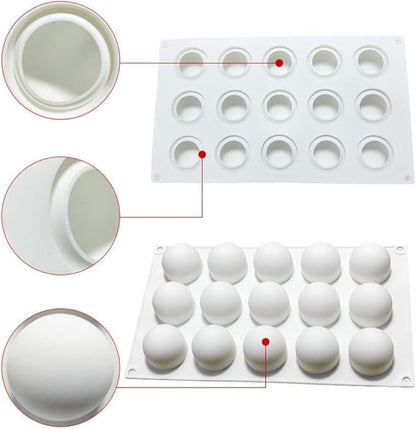 RoseFlower 2pcs Truffle Sphere Silicone Mold, 15-Cavity Silicone Mini Cake Ball Mold, 3D Silicone Baking Mold for Cake Decoration Dessert Mousse Pastry Chocolate Jelly Ice Cream, Round Ball Shape
