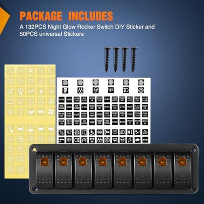 Nilight 8 Gang Rocker Switch Panel w/Orange LED Light 5Pin ON Off Pre-Wired