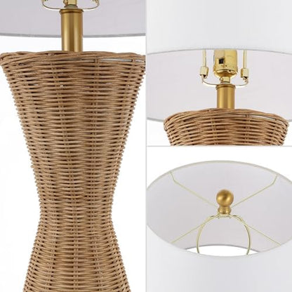 JONATHAN Y Laura Table Lamp 27" Rattan Hourglass, Natural, Set of 2