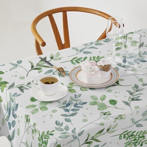Sage Leaves Tablecloth, Watercolor Spring Floral Green Eucalyptus Leaf Print Table Cover for Farmhouse Kitchen Dinning Indoor Outdoor Party Decor 60x110in