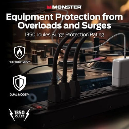 Monster Pro MI Professional Surge Protector Power Strip with Fireproof MOV Technology for Computers, Amplifiers, Pedal Boards, and Pro Audio Gear