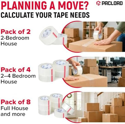 2" x 110 Yards Clear Packing Tape, Pack of 8 - Heavy-Duty 2.6 Mil Thick Carton Sealing Tape with Industrial Strength Adhesion for Packaging, Moving, or Shipping Boxes