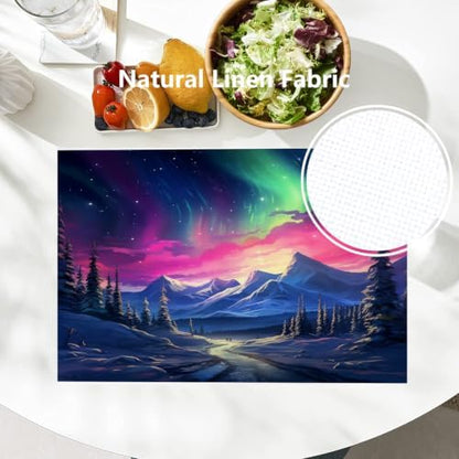 Batmerry Happy Thanksgiving Day Linen Placemats Set of 8, Pumpkin Harvest Golden Fields Villages Washable Table Mats for Kitchen Table Thickened Heat Insulation Dining Set Indoor Outdoor 12X18 in