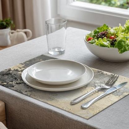 Batmerry Taupe Squares Texture Linen Placemats Set of 8, Grey and Beige Art Painting Washable Table Mats for Kitchen Table Thickened Heat Insulation Dining Set Indoor Outdoor 12X18 in