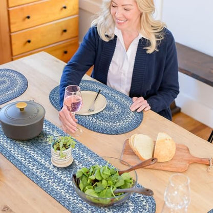 Homespice Denim Braided Table Runner for Coastal Decor, Oval 8x28 Set of 2