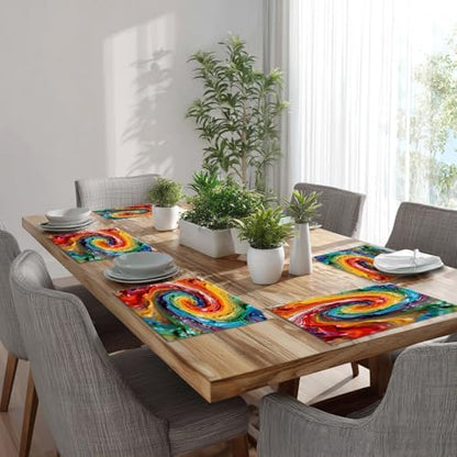 Batmerry Multicolor Abstract Art Linen Placemats Set of 8, Colorful Grunge Macro Closeup Washable Table Mats for Kitchen Table Thickened Heat Insulation Dining Set Indoor Outdoor 12X18 in