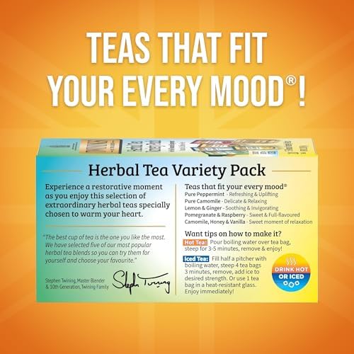 Twinings Herbal Tea Variety Pack, 20 Count (Pack of 2), Formerly Assorted Herbal, Includes 5 Flavours, Naturally Caffeine-Free, Enjoy Hot or Iced, 20 Teabags