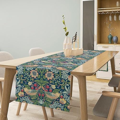 William Morris Floral Table Runner, Vintage Green Flowers Botanical Printed Table Runner for Home Kitchen Dining Table Decoration,13x120 Inch