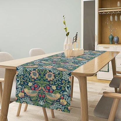 William Morris Floral Table Runner, Vintage Green Flowers Botanical Printed Table Runner for Home Kitchen Dining Table Decoration,13x120 Inch