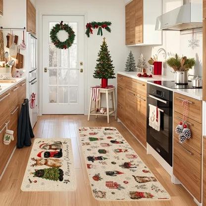 Baccessor Meowy Christmas Kitchen Rugs Set of 2 Cats 17x29 and 17x47 Inch