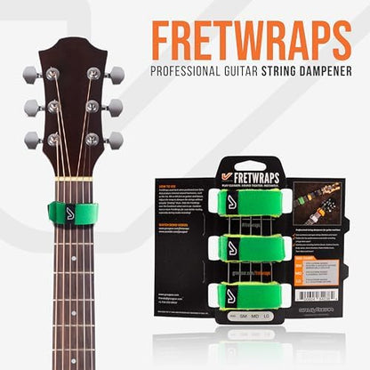 Gruv Gear Fret Wrap & Guitar Mute, Fretwrap for Acoustic, Electric & Bass | String Dampener Recording, Tapping & Practice Accessory (3 Pack, Small Green, Fits 4 String Bass, 6 String Guitar)