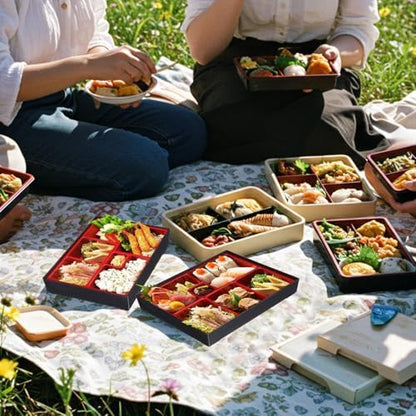 Teenyyou 4 Pcs 12 x 9.5 x 2.2 inches Japanese Bento Box Adult 6 Compartments Divided Japanese Food Presentation with Greaseproof Restaurant Bento Tray Sushi Tray Gift for Sushi Home Restaurant