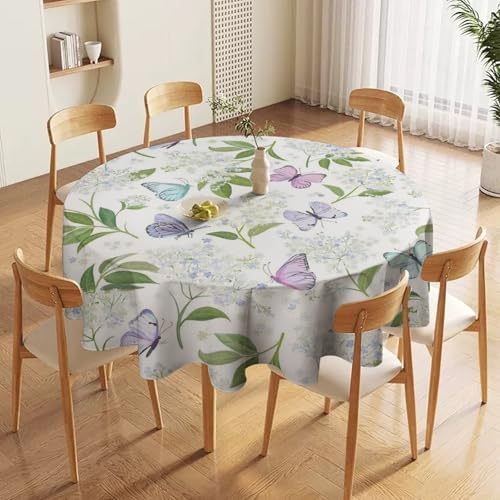Butterfly Floral Tablecloth, Spring Summer Watercolor Flowers Plants Leaves Print Table Cover for Party Picnic Dinner Decor, 60x60in